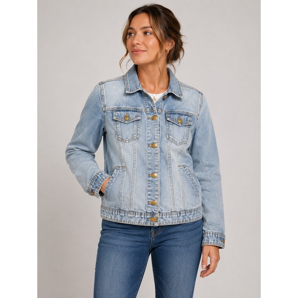 Coastal Blues Denim Jacket Light Wash Trucker Button Front Pockets Size |E1